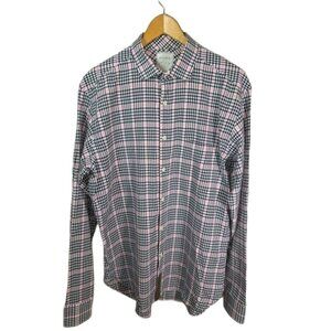Billy Reid Men's Black/White/Pink Plaid Button Down Shirt SZ L